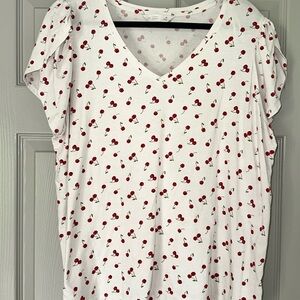 LC Lauren Conrad Cherry Pattern V-Neck Top